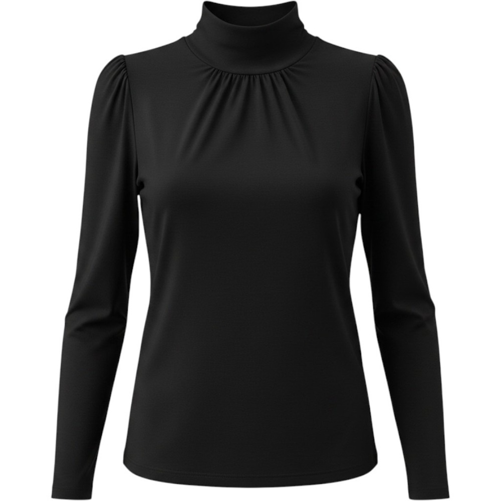 bebe Mock Neck Top Women Large Black Open Back Long Sleeve Keyhole Made in USA